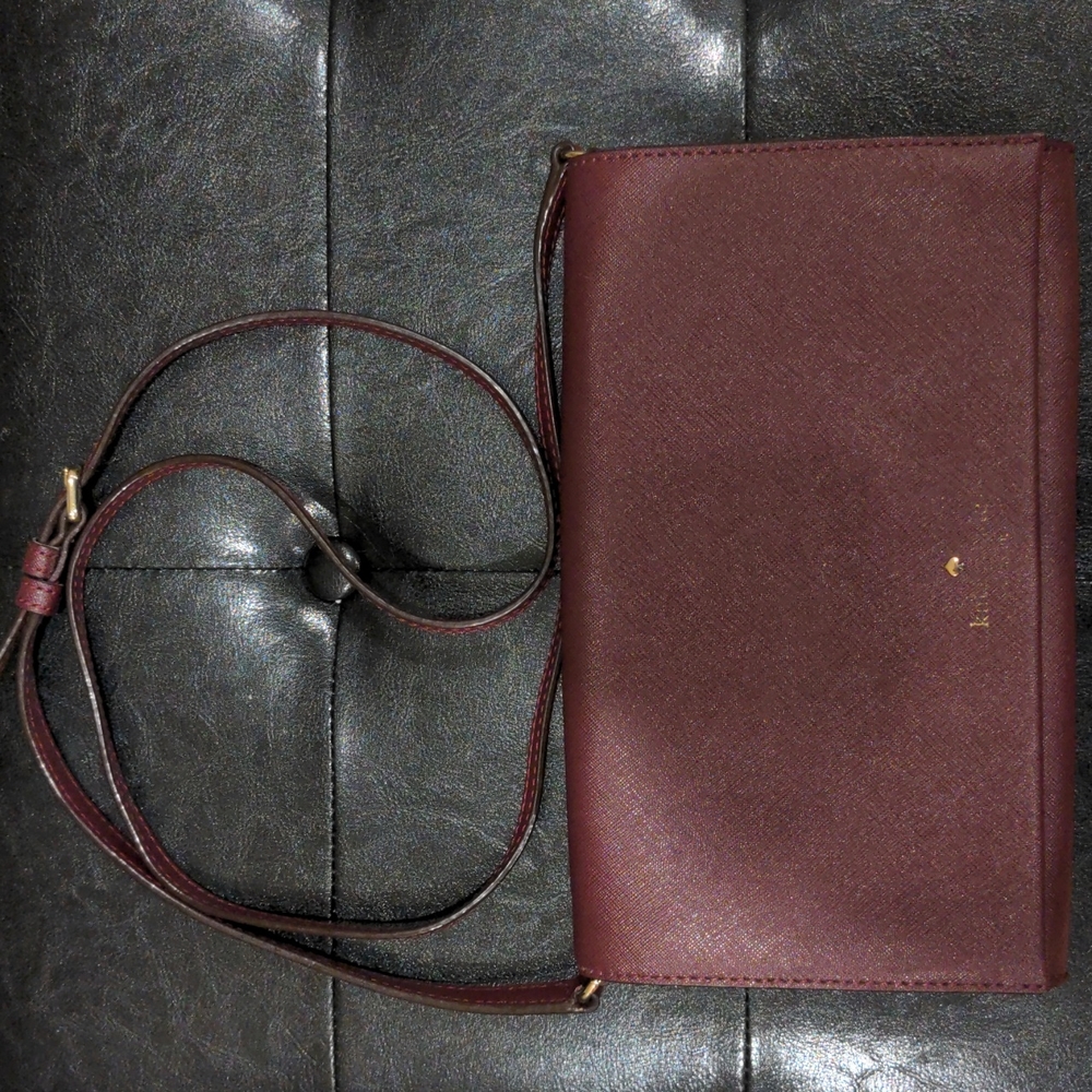 Kate Spade burgundy/red/purple crossbody purse/convertible clutch, polka dot